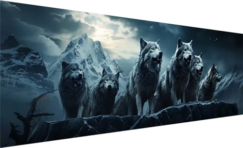 MXRUOO Diamond Painting Erwachsene: Diamant Malen nach Zahlen, Wolf - Nacht, 210x70cm, Modern, DIY Craft Kit von MXRUOO