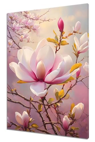 Malen Nach Zahlen Blumen, DIY Malen nach Zahlen Magnolie für Anfänger und Erwachsene, Bastelset Erwachsene Paint by Numbers Ölgemälde mit 3 Pinsel, Acrylfarbe für Wanddeko (Ohne Rahmen) 50x70cm T-4 von MXRUOO
