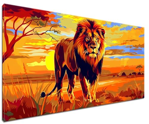 Malen Nach Zahlen Erwachsene Löwe Malen Nach Zahlen Afrika Kinder Anfänger mit Leinwand Pinseln Acrylpigment Paint by Numbers, Malen nach Zahlen für Geschenke und Home Zimmer Wanddeko (50x70cm) G-4 von MXRUOO