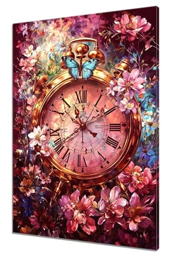 Malen Nach Zahlen Erwachsene Uhren, DIY Handgemalt Ölgemälde Leinwand Kits, DIY Set Erwachsene Anfänger Paint by Numbers Malen Nach Zahlen Blume zur Home Wanddeko Wohnzimmer, Kein Rahmen (30x40cm) K-8 von MXRUOO