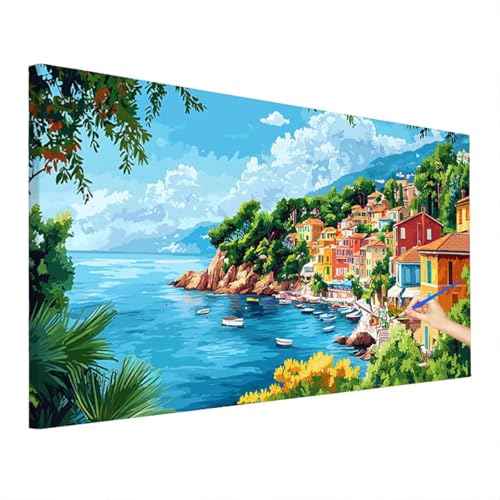 Malen Nach Zahlen Italien, Malen Nach Zahlen Erwachsene Landschaft, DIY Set Erwachsene Kinder Paint by Numbers mit Leinwand 160x70cm, Ölgemälde Kit mit 3 Pinseln, Acrylfarbe für Deko Wohnzimmer P-0 von MXRUOO