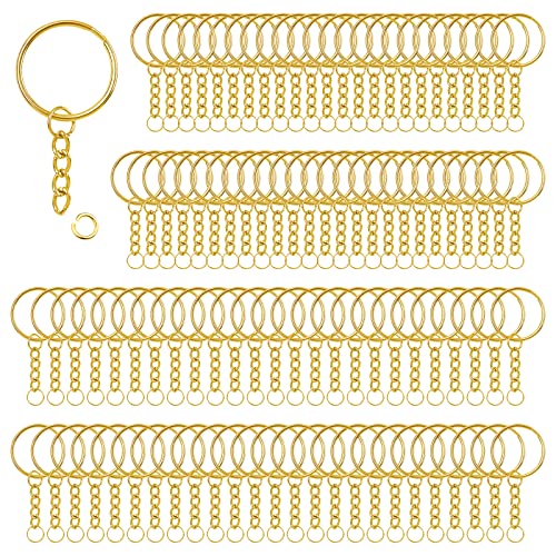 100 Stück 25mm Schlüsselanhänger Ringe Schlüsselringe mit Kette Spaltring DIY Schlüsselring Ring Bastel Set Schlüsselanhänger zum Basteln für Bastelarbeiten Schmuckherstellung | Golden von MXTIMWAN