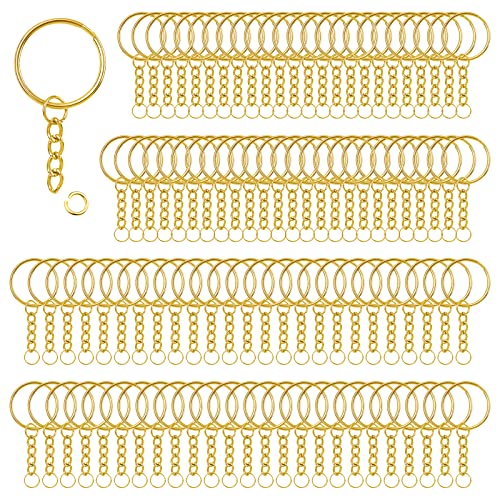 100 Stück 25mm Schlüsselanhänger Ringe Schlüsselringe mit Kette Spaltring DIY Schlüsselring Ring Bastel Set Schlüsselanhänger zum Basteln für Bastelarbeiten Schmuckherstellung | Golden von MXTIMWAN