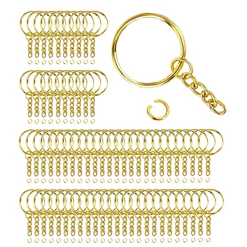 70 Stück 25mm Schlüsselanhänger Ringe Schlüsselringe mit Kette Spaltring DIY Schlüsselring Ring Bastel Set Schlüsselanhänger zum Basteln für Bastelarbeiten Schmuckherstellung | Golden von MXTIMWAN