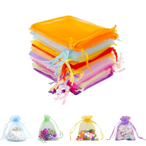 MXTIMWAN 100 Stück Organzasäckchen Bunt, 7x9CM Geschenkbeutel Organzabeutel Tüll Lavendelsäckchen-Säckchen Schmuckbeutel zum Befüllen Hochzeit Beutel Bonbonsbeutel für Festival Party Organza Bag von MXTIMWAN