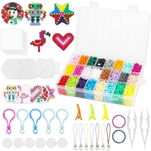 MXTIMWAN 4200 Stück Bügelperlen Set, 5mm 24 Farben Bügelperlen Platten mit Aufbewahrungsbox, DIY Steckperlen in Sortierbox Set mit Enthalten Pegboard, Booklet, Kreative DIY Kit von MXTIMWAN