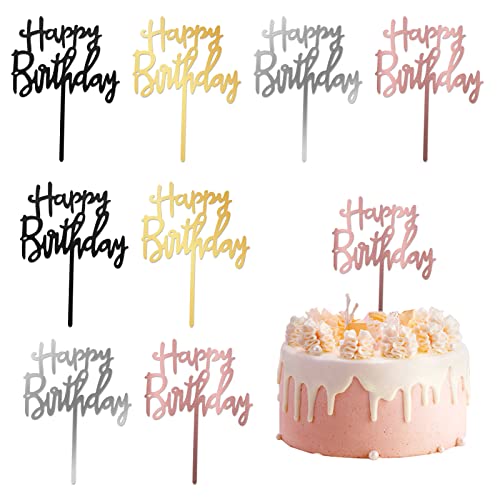 MXTIMWAN 8 Stück Happy Birthday Tortendeko, Cake Topper Geburtstag, Wiederverwendbarcake Acryl Tortendeko Geburtstag, Happy Birthday Cake Topper für Babyparty Jubiläen Party Dekoration von MXTIMWAN