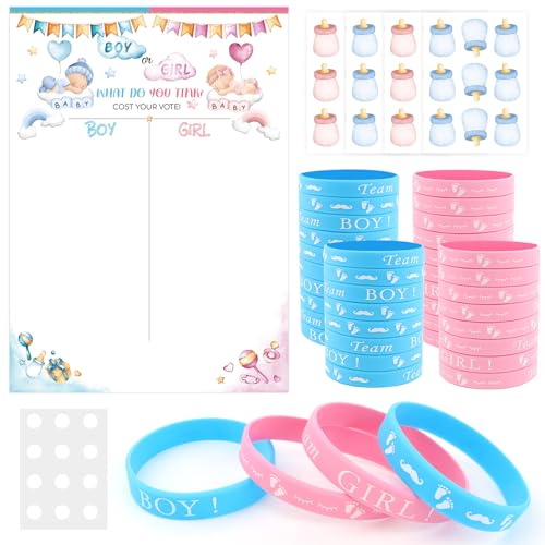 MXTIMWAN Gender Reveal Party Deko Geschlecht Verkünden, Enthüllung Party Baby Deko 1 STK Abstimmung Poster 36 Pcs Stickers 40 Pcs Team Girl or Boy Armbänder für Baby Shower, Babyparty MXTIMWAN Gender Reveal Party Deko Geschlecht Verkünden, Enthüllung Party Baby Deko 1 STK Abstimmung Poster 36 Pcs Stickers 40 Pcs Team Girl or Boy Armbänder für Baby Shower, Babyparty von MXTIMWAN