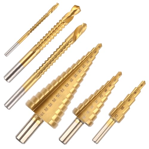 MXTIMWAN HSS 6 tlg Stufenbohrer Set,Kegelbohrer Metall,Schälbohrersatz set,Spiralbohrer,Konusbohrer Ø 4-32mm,4-20mm,4-12mm Für DIY-Kunststoff, Holz, Metall, Aluminium, Eisen MXTIMWAN HSS 6 tlg Stufenbohrer Set,Kegelbohrer Metall,Schälbohrersatz set,Spiralbohrer,Konusbohrer Ø 4-32mm,4-20mm,4-12mm Für DIY-Kunststoff, Holz, Metall, Aluminium, Eisen von MXTIMWAN