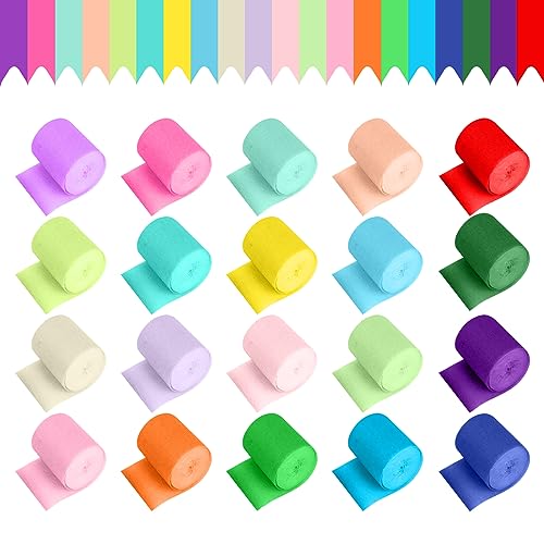 MXTIMWAN Krepppapier, 20 Farben Krepppapier Bunt Luftschlangen, Kreppband Bunt Satz, Regenbogen Krepppapier Band Party Kreppbänder für Geburtstag, Hochzeits, Weihnachtsdekoration (4.5cm*10m) von MXTIMWAN