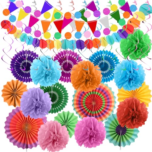 Party Dekoration Papier Pompoms, Bunt Party Dekoration Papier, 47 teiliges Fiesta Papierfächer Party Dekorationsset für Party Hochzeit Geburtstag Graduierung Deko Weihnachten Karneval von MXTIMWAN