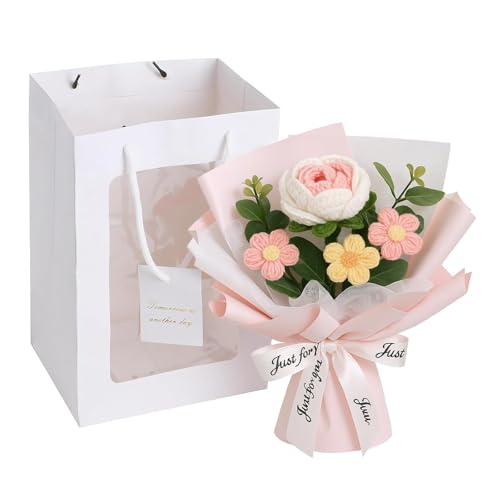 MXYZQDE 1 Stück Gehäkelte Blumen, Rosa Rosen Häkelblumenstrauß, Flower Häkelblumen Handgefertigte Dekoration Fake Blumenstrauß für Festliche Anlässe Mit Verpackung MXYZQDE 1 Stück Gehäkelte Blumen, Rosa Rosen Häkelblumenstrauß, Flower Häkelblumen Handgefertigte Dekoration Fake Blumenstrauß für Festliche Anlässe Mit Verpackung von MXYZQDE