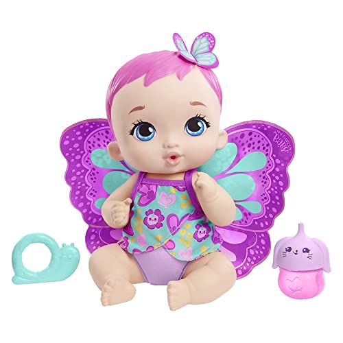 My Garden Baby GYP10 - Schmetterlings-Baby Puppe zum Füttern und Anziehen (30 cm), mit wiederverwendbarer Windel, abnehmbarer Kleidung und Flügeln, Kinderspielzeug ab 2 Jahren von MY GARDEN BABY