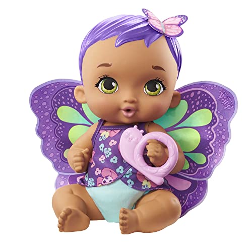 My Garden Baby GYP11 - Schmetterlings-Baby Puppe zum Füttern und Anziehen (30 cm), mit wiederverwendbarer Windel, abnehmbarer Kleidung und Flügeln, Kinderspielzeug ab 2 Jahren von Mattel