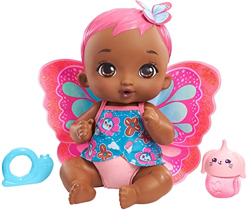 My Garden Baby GYP12 - Schmetterlings-Baby Puppe - Pinker Schmetterling (30 cm), mit wiederverwendbarer Windel, abnehmbarer Kleidung und Flügeln, Kinderspielzeug ab 2 Jahren von Mattel
