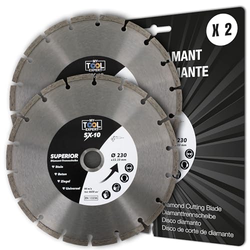 Diamantscheibe Set 2x 230mm für Beton, Stein, Ziegel, Mauerwerk, Hochwertige Universal Trennscheibe für Winkelschleifer, Diamant-Trennscheiben für präzise Schnitte für Profi-Einsatz Diamantscheibe Set 2x 230mm für Beton, Stein, Ziegel, Mauerwerk, Hochwertige Universal Trennscheibe für Winkelschleifer, Diamant-Trennscheiben für präzise Schnitte für Profi-Einsatz von MY TOOL EXPERT
