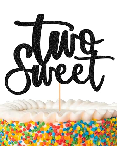 Tortenaufsatz, 2 süße Tortenaufsätze, glitzernd, schwarz, 2. Geburtstag, Kuchendekoration zum zweiten Jahrestag, Schwarz von MYAMPED