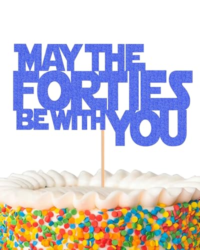 Tortenaufsatz mit Aufschrift "May The Forties Be With You", glitzernd, dunkelblau, Kuchendekoration zum 40. Hochzeitstag, Kuchendekoration (dunkelblau) von MYAMPED