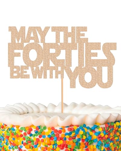 Tortenaufsatz mit Aufschrift "May The Forties Be With You", glitzernd, rotgoldfarben, Kuchendekorationen zum 40. Geburtstag, Kuchendekoration zum 40. Hochzeitstag (Roségold) von MYAMPED