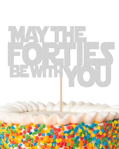 Tortenaufsatz mit Aufschrift "May The Forties Be With You", glitzernd, silberfarben von MYAMPED