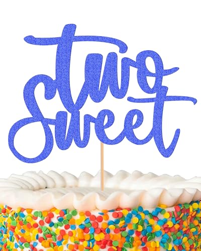 Two Sweet Cake Topper - Glitter Dark Blue 2nd Birthday Cake Decorations, Second Anniversary Cake Pick (Dark Blue) von MYAMPED
