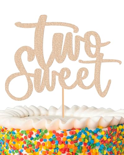 Two Sweet Cake Topper - Glitter Rose Gold 2nd Birthday Cake Decorations, Second Anniversary Cake Pick (Rose Gold) von MYAMPED