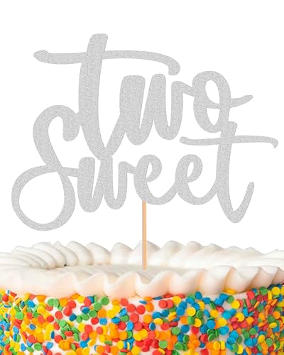 Zwei süße Kuchendekoration – glitzernd, silberfarben, 2. Geburtstag, Kuchendekoration zum zweiten Jahrestag (Silber) von MYAMPED
