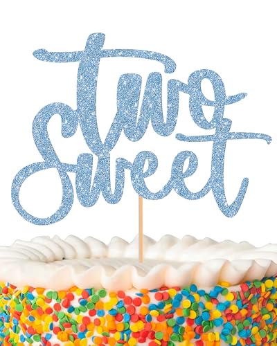 Zwei süße Kuchendekoration – glitzernde Himmelblaue Kuchendekoration zum 2. Geburtstag, Kuchendekoration zum zweiten Jahrestag, Himmelblau von MYAMPED
