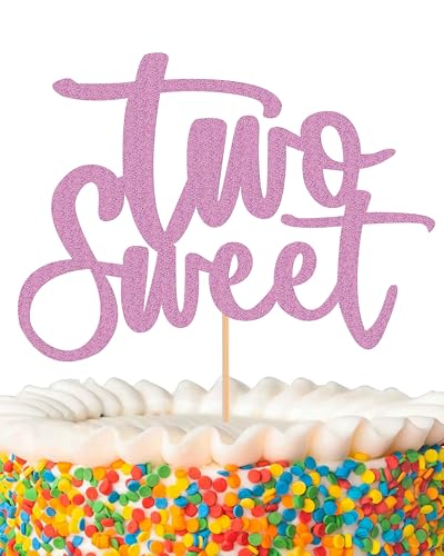 Zwei süße Kuchendekoration – glitzernde violette Kuchendekoration zum 2. Geburtstag, Kuchenspieß zum zweiten Jahrestag (lila) von MYAMPED