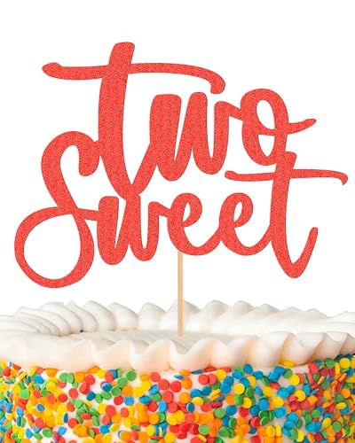 Zwei süße Tortenaufsätze – glitzernde rote Kuchendekoration zum 2. Geburtstag, Kuchendekoration zum zweiten Jahrestag (rot) von MYAMPED