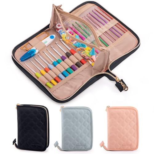 MYBAGZING Häkelnadeletui mit 14 Größen Häkelnadel-Set, 2 mm (B) - 10 mm (N), ergonomische Häkelnadeln mit Häkeletui, aufstellbar, Häkelnadel-Organisieren für Häkelliebhaber von MYBAGZING