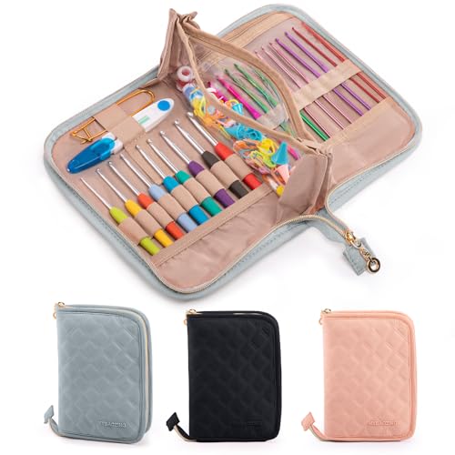 MYBAGZING Häkelnadeletui mit 14 Größen Häkelnadel-Set, 2 mm (B) - 10 mm (N), ergonomische Häkelnadeln mit Häkeletui, aufstellbar, Häkelnadel-Organisieren für Häkelliebhaber von MYBAGZING