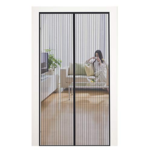 MYCARBON Fliegengitter für Tür und Fenster, magnetisch, 110 x 230 cm, ultradünnes Netz, automatisch, Magnetverschluss, Fliegenschutz, Insektenschutz, mit Klebeband, Schwarz von MYCARBON