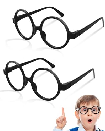 MYGLOAR 2er-Pack Retro-Rundbrillen, Spielzeugbrillen, schwarze ultraleichte Brillen-Accessoires für Halloween, Weihnachten, Karneval und Party, Cosplay-Kostümzubehör, Rundrahmenbrillen (2PCS) von MYGLOAR