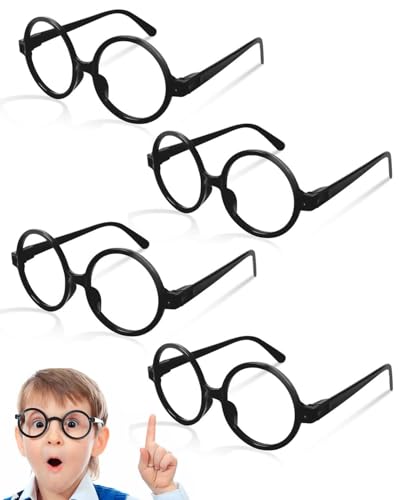 MYGLOAR 4er-Pack Retro-Rundbrillen, Spielzeugbrillen, schwarze ultraleichte Brillenzubehör für Halloween, Weihnachten, Karneval und Party, Cosplay-Kostümzubehör, Brillen mit rundem Rahmen (4PCS) von MYGLOAR