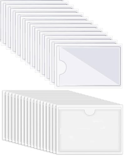 MYGLOAR 50 Stück Etikettenhalter Selbstklebend, 10 x 6 cm Beschriftungsfenster Selbstklebend Visitenkartenhüllen Kleben Transparent Wasserfest für Zuhause Büro Schule(Oben Offen) von MYGLOAR