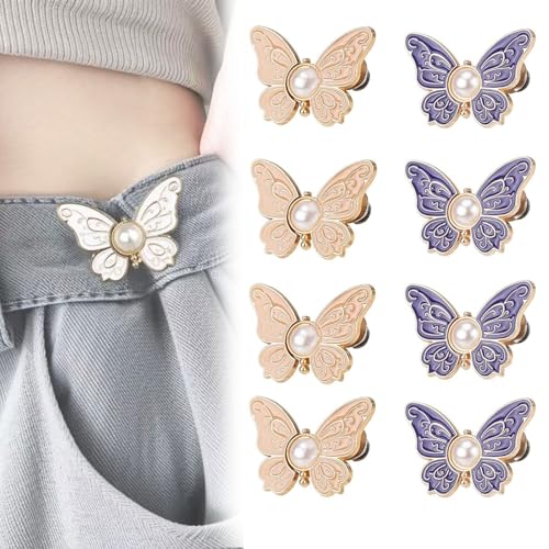 Abnehmbare Schmetterlingsclips Schnalle Wiederverwendbarer Hosenbundspanner For Lose Jeans Jacken Mäntel Hemden Overalls(8pcs-c) von MYIHUIHUI