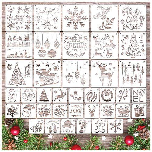 Crafts39 Weihnachtsschablonen zum Basteln, wiederverwendbar, für Feiertage, Weihnachten, Fenster, Schnee, Schablone zum Malen auf Holz, DIY, Glas, Wand, Möbel, Türaufhänger, Schild (crafts39) von MYJMN