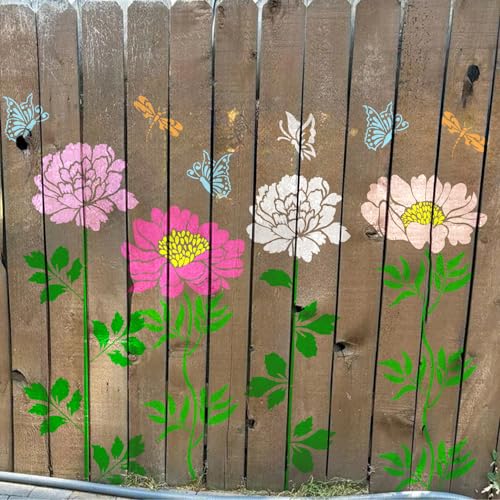 Große Blumenzaun-Schablonen zum Malen im Freien, Garten, extra Zaun, Pfingstrose, Spitze, Blumenschablone auf Holz, Möbeln, Wandbild (fence10) von MYJMN