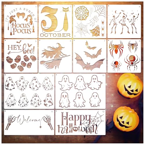 Halloween-Schablonen für Fußmatten, großer Halloween-Teppich, Fußmatte, Schablone zum Malen auf Holz, Basteln, Hemden, wiederverwendbar, Glastüraufhänger, Schild (Ghost12) von MYJMN