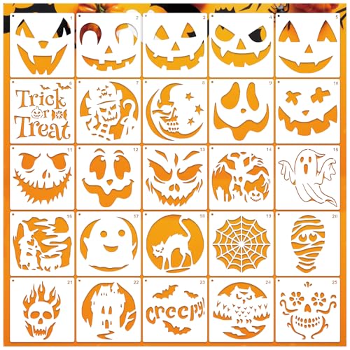 Kürbis-Schablonen zum Malen, wiederverwendbar, Halloween-Kürbisse, Geist, Gesichtsbemalung, Vorlagen auf Holz, Glas, Handwerk, Kekse, Backen, Türaufhänger, Schilder, Dekoration (face25) von MYJMN