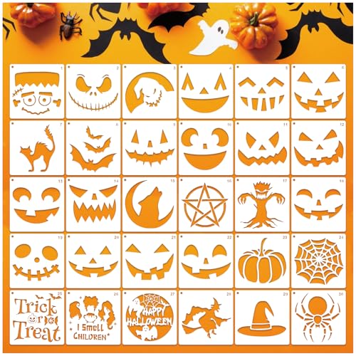Kürbis-Schablonen zum Malen, wiederverwendbar, Halloween-Kürbisse, Geist, Gesichtsbemalung, Vorlagen auf Holz, Glas, Handwerk, Kekse, Backen, Türaufhänger, Schilder, Dekoration (face30) von MYJMN