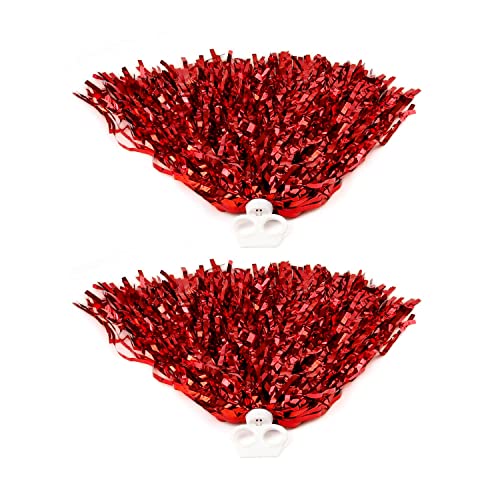 MYLERCT Cheerleader Pom Poms, 2 Stück Rot aus Metallfolie, Bunte Pompons Handblume für Sport Cheers, Tanz Abendkleid Nachtparty von MYLERCT