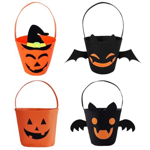 MYLERCT 4 Stück Halloween-Süßigkeiteneimer - Kürbis- und Fledermaus-Design, Süßigkeitentaschen mit Tragegriff, geeignet zur Aufbewahrung von Süßigkeiten, Spielzeug und Geschenken MYLERCT 4 Stück Halloween-Süßigkeiteneimer - Kürbis- und Fledermaus-Design, Süßigkeitentaschen mit Tragegriff, geeignet zur Aufbewahrung von Süßigkeiten, Spielzeug und Geschenken von MYLERCT