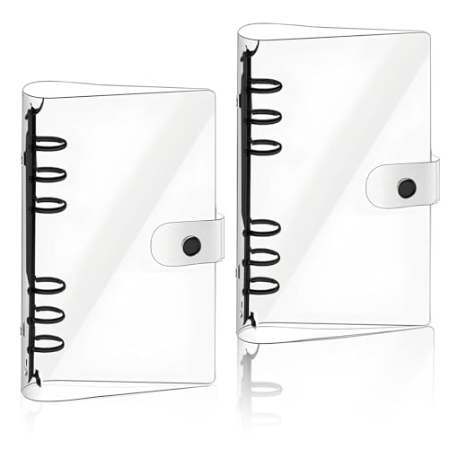 MYLERCT Ringbuch A6 Nachfüllbar, 2 Stück 6-Ring A6 Binder, Transparente PVC 6 Loch Ringbuch Abdeckung, Nachfüllbares Ringordner, mit Druckknopf, für Zuhause, Schule, Büro von MYLERCT