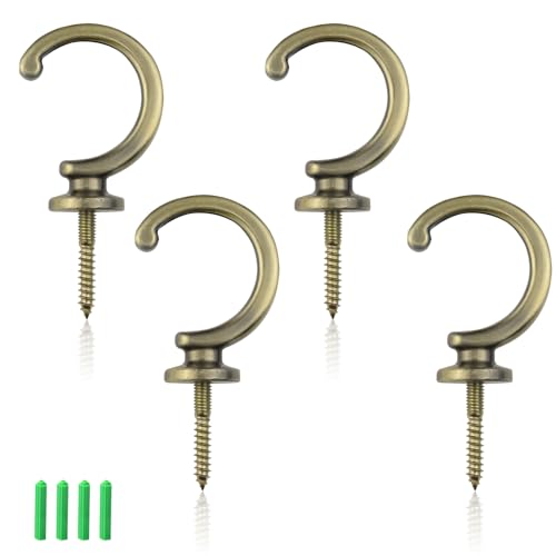 MYLERCT Wandhaken Vintage, 4 Stück Gardinenhalter Wand, 6,9cm Zinklegierung Schraubhaken Antik, mit 4 Stück Expansionsschraube, Schraubhaken zum Aufhängen Vorhängen, für Schlafzimmer und Büro von MYLERCT