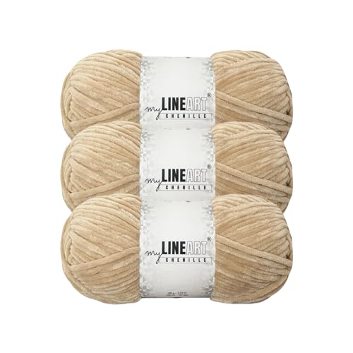 MyLineART Amigurumi Weiches Samtgarn, Chenille, Häkelgarn für Babydecke, Garn zum Stricken, 3 x 100 g, 3 x 120 m von MYLINEART