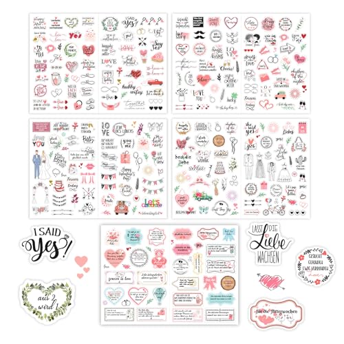Hochzeit Gästebuch (266 Motive)-Hochzeit Aufkleber für Gästebuch & Fotoalbum,Sticker Liebe,Hochzeitssticker Herzen Party 5 Seiten -Wedding Set Sticker mit Glitzer (Rosa) von MYLONGINGCHARM