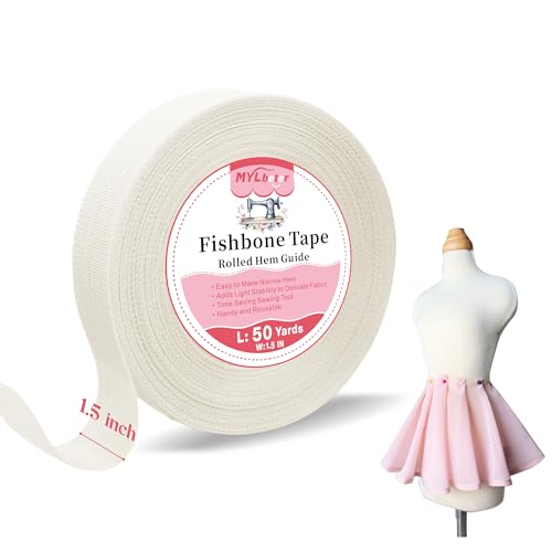 45,7 m Fischgrätenband mit gerolltem Saum, Bandband zum Nähen, schmaler Saum, Chiffon-Stoff, gerollter Saum, Führungskante, Nähwerkzeug, Fischgrätenauskleidung, Saumband, Nähzubehör und Zubehör von MYLbeter