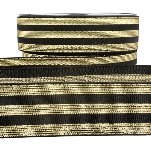 MYMERCERIE Elastisch, gestreift, Metall, 40 mm, Schwarz/Gold, Meterware von MYMERCERIE